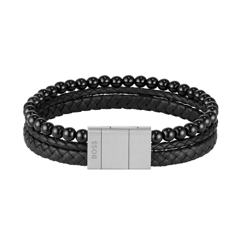 Hugo Boss BOSS Black Leather Gemstone Bracelet HBJ1580786