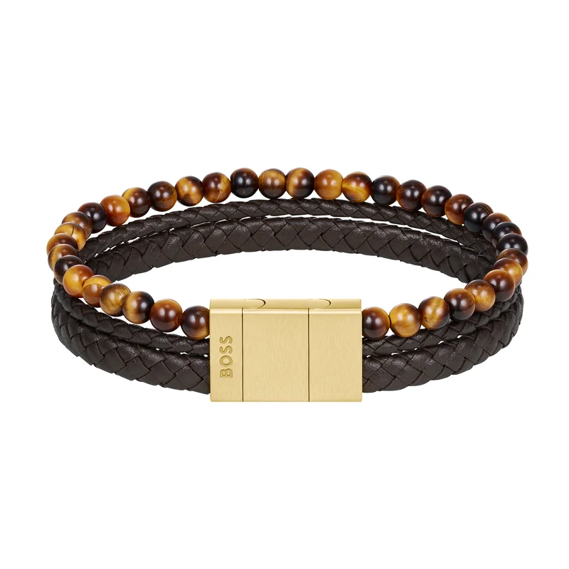 Hugo Boss BOSS Brown Leather Gemstone Bracelet HBJ1580787