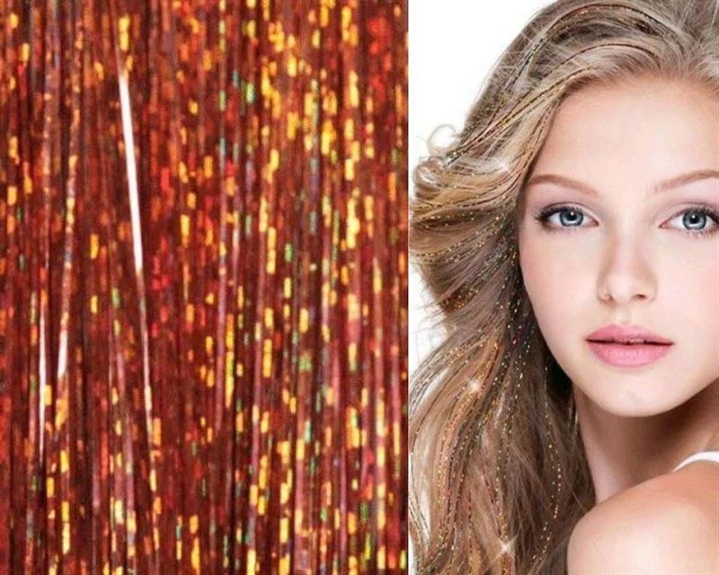 Glitzer Haarverlängerung – 100 Strähnen Champagner goldfarben 80 cm