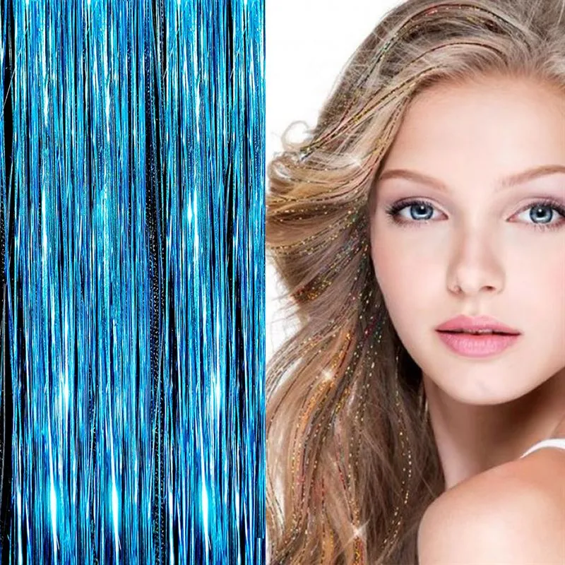 Haarverlängerung Glitzersträhnen – Türkis 80 cm – 100 Strähnen
