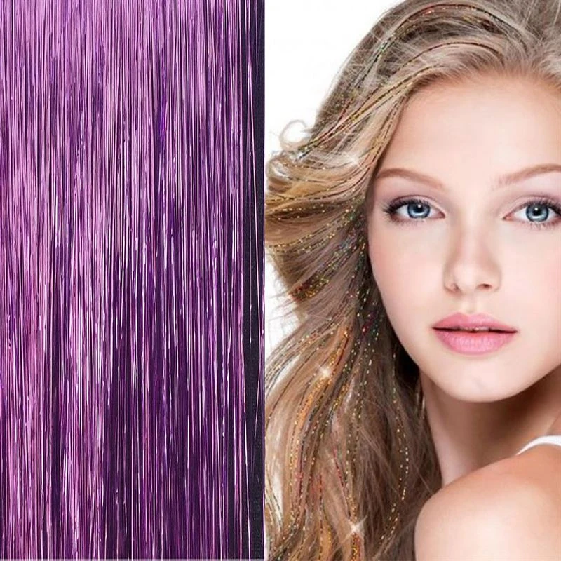 Glitter Haarsträhnen – 100er Pack Lila 80 cm