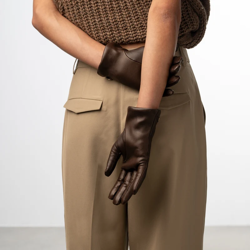 Isabel Bernard Honoré Eleanor dunkelbraune Lederhandschuhe aus Ziegenleder IB67000-331-8