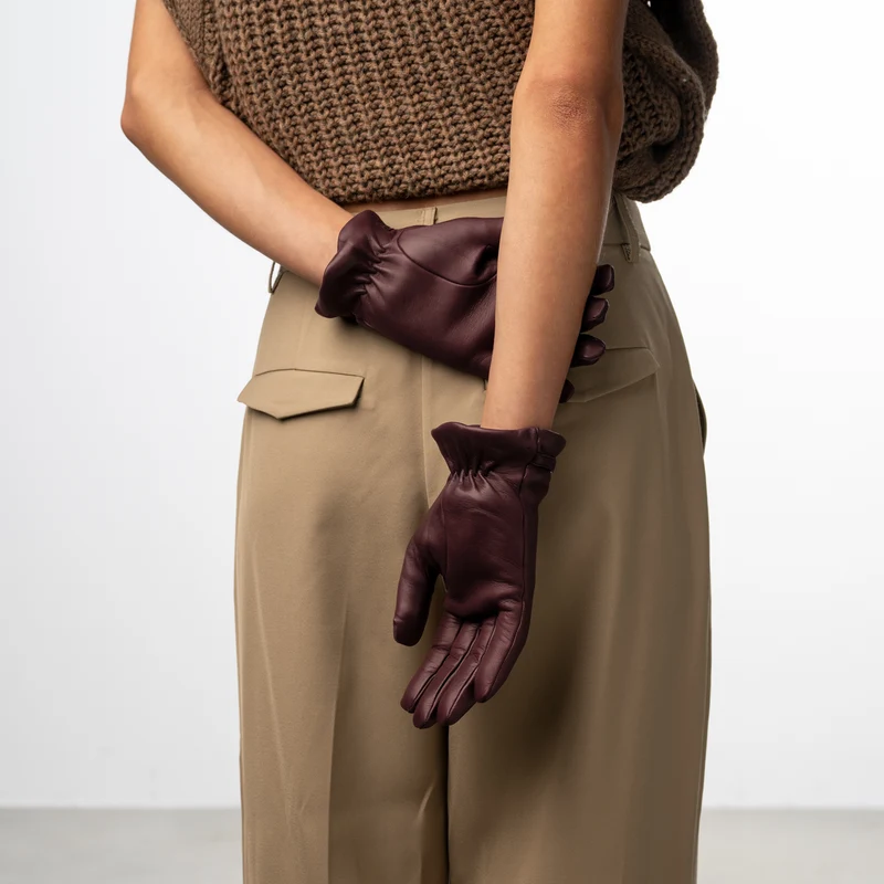 Isabel Bernard Honoré Marcelia bordeauxrote Lederhandschuhe aus Ziegenleder IB67001-352-6.5