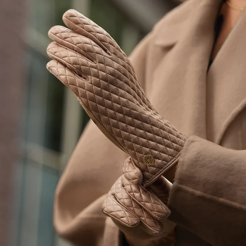 Isabel Bernard Honoré Rosette Taupe Ziegenfell Leder Handschuhe IB67002-378-7
