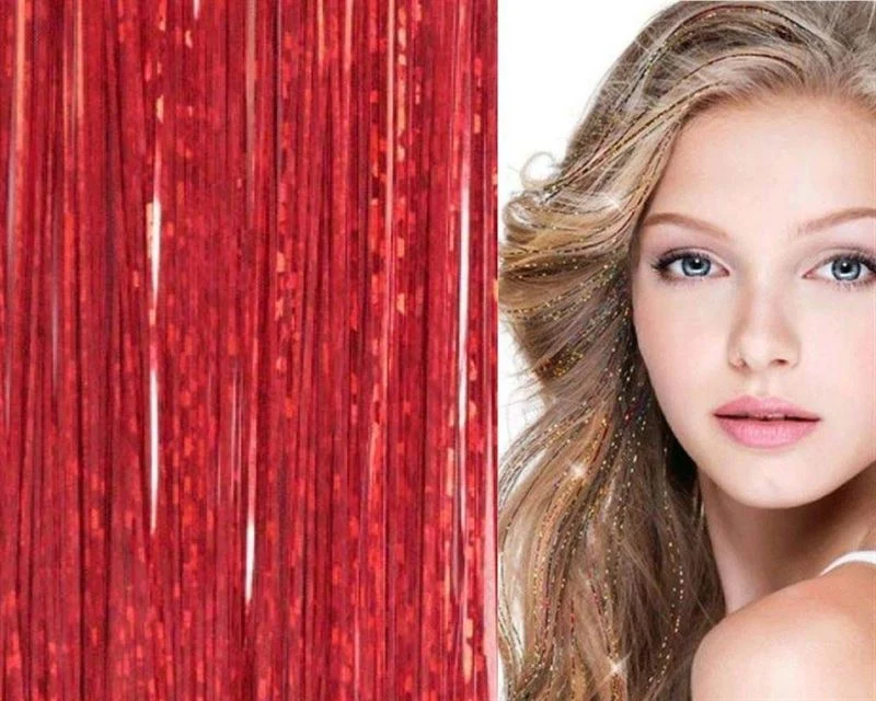 Glitter Haarverlängerung – 100 Strähnen Rot 80 cm