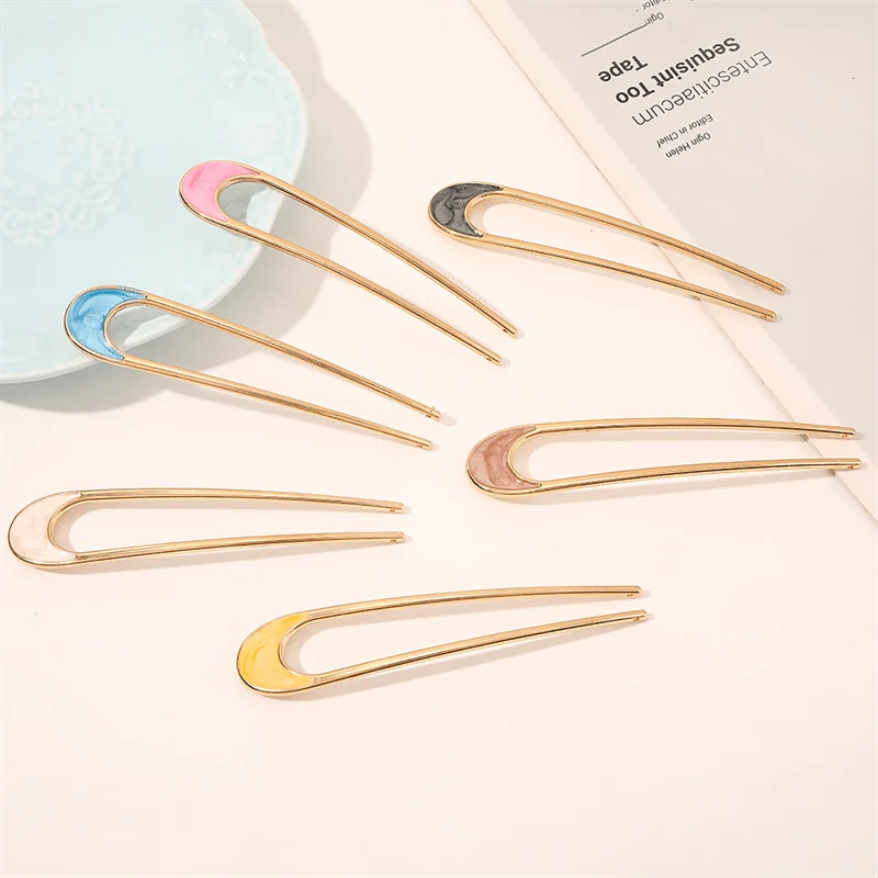 Chris Rubin Haarspange – U-Form goldfarben mit Marmor-Muster