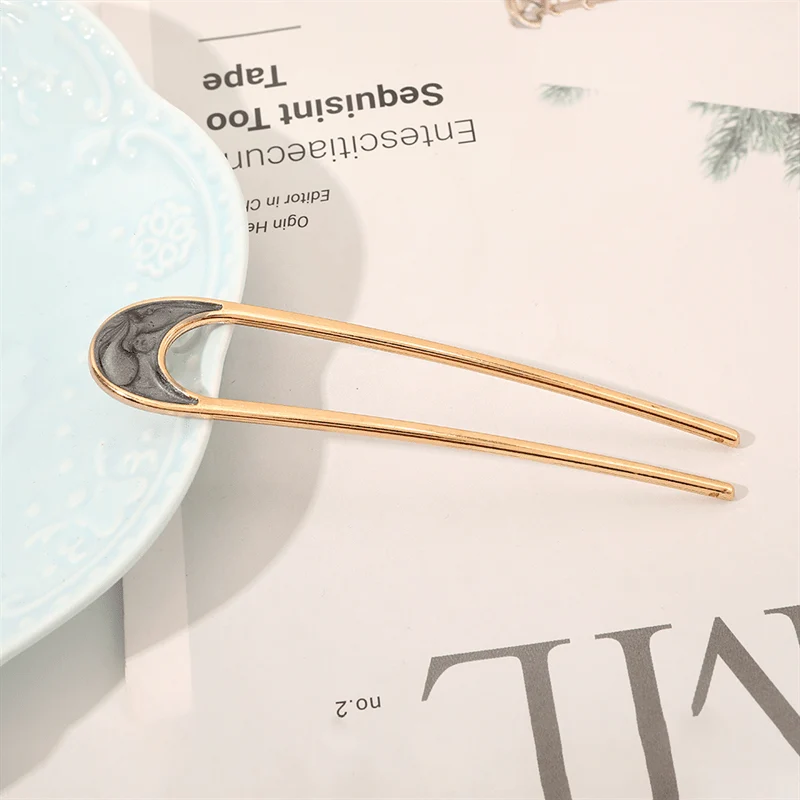 Chris Rubin Haarspange – U-Form goldfarben mit Marmor-Muster