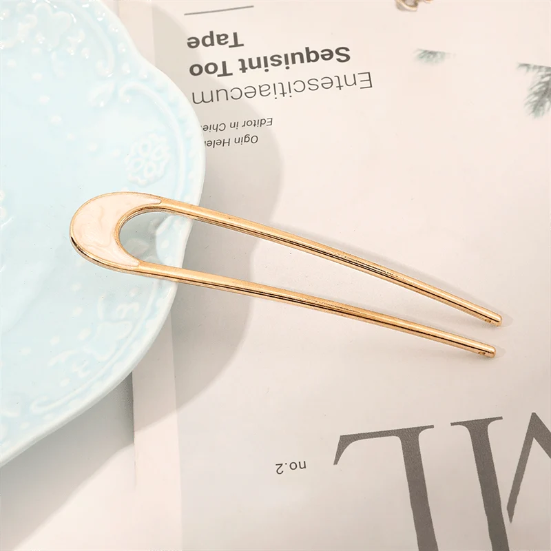 Haarspange – U-Form Elfenbein Marmor mit goldfarben