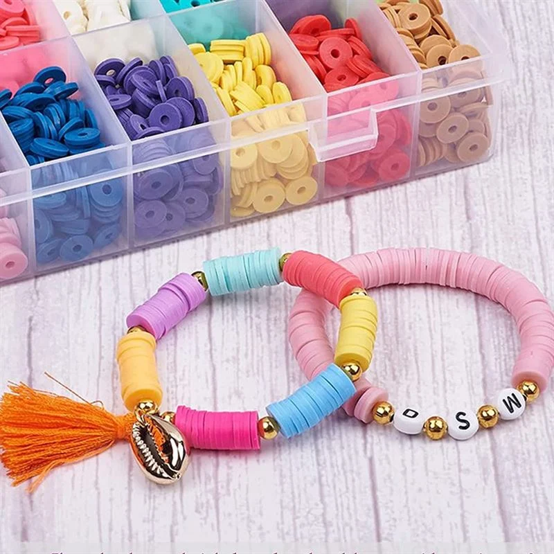 Tonperlen - KREA DIY Acrylperlen Schmuckset mit Perlen in bunten Farben, Gummibändern, Verschlüssen, Schere - 1 Box mit 24 Fächern