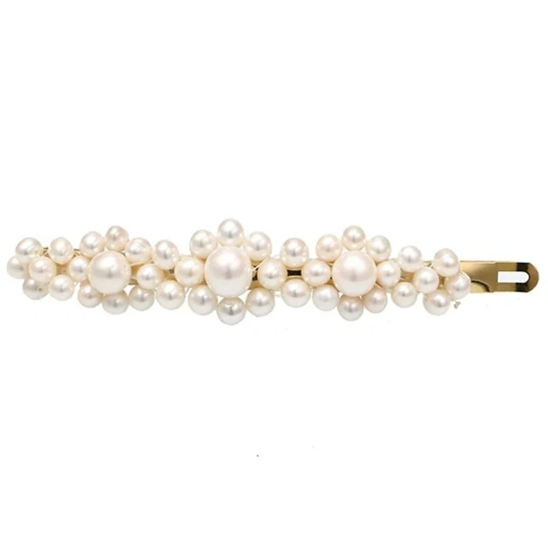 Haarspange – SOHO Mila Flower mit weißen Perlen – goldfarben 8 cm