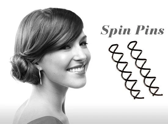 Haarspange für Dutt – Spiral-Design Schwarz mit Perle (2er Pack)