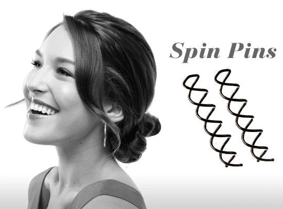 Haarspange für Dutt – Spiral-Design Schwarz mit Perle (2er Pack)