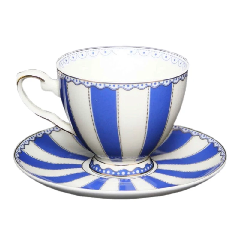 Navy Blue Striped Teacup & Saucer