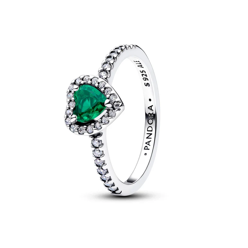 Pandora Timeless 925 Sterling Silver Elevated Royal Green Heart Ring 198421C07-54