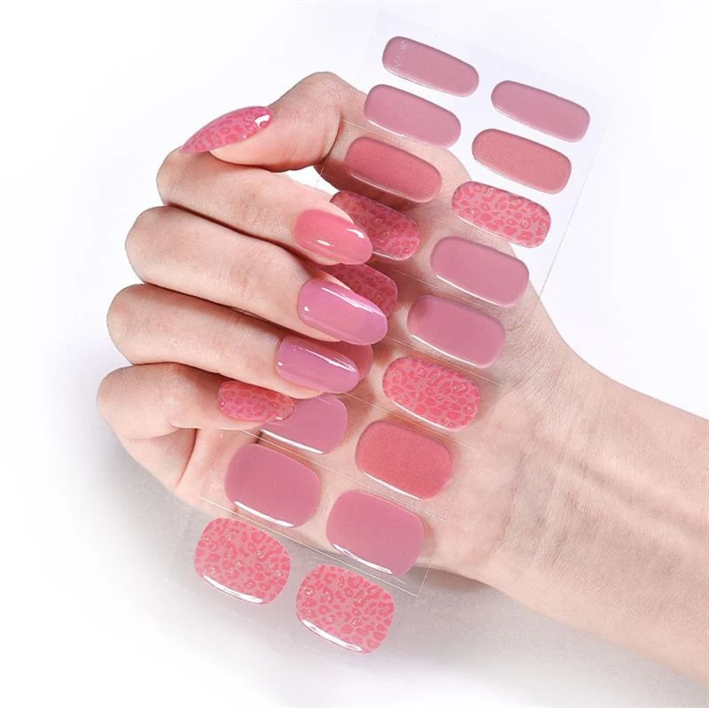 Halbgehärtete Gel-Nagelaufkleber / Selbstklebender Nagellack - Pink Leopard (JK-224)