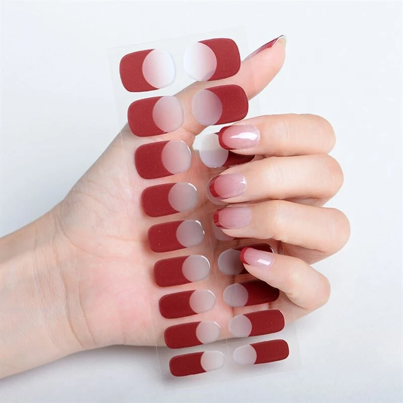 Halbgehärtete Gel-Nagelaufkleber / Selbstklebender Nagellack - Red French Ombre (JK-333)