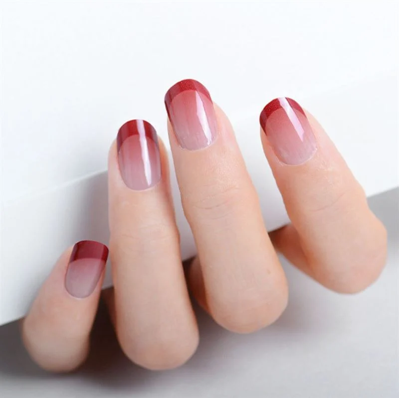 Halbgehärtete Gel-Nagelaufkleber / Selbstklebender Nagellack - Red French Ombre (JK-333)
