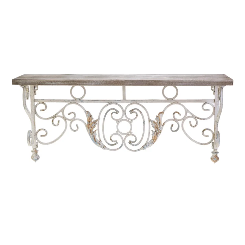 Distressed Grey Wrought Iron Wall Shelf