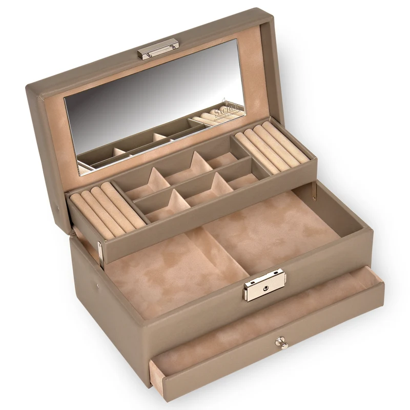Schmuckkasten Helen nature / taupe (Leder)