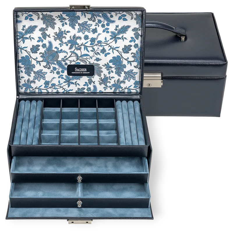 Schmuckkasten Ina florage / navy (Leder)