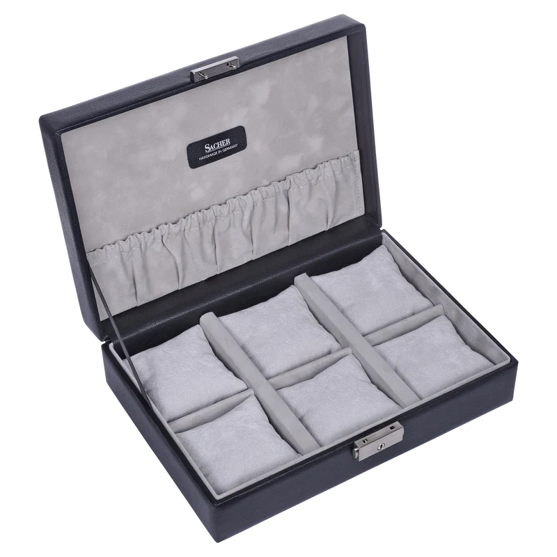 Uhrenetui für 6 Uhren tamigi sport / schwarz (Leder)