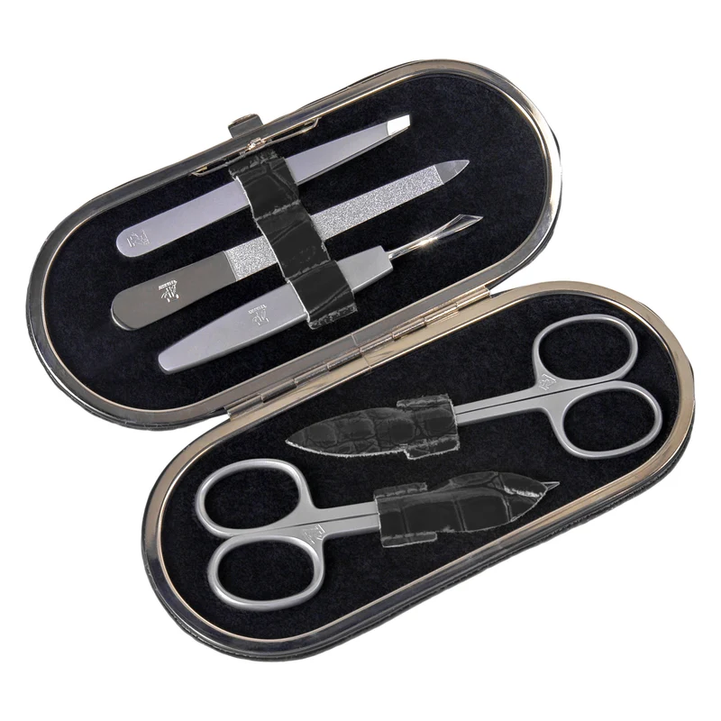 5-teilig Maniküretui Manikürenset / schwarz (Leder)