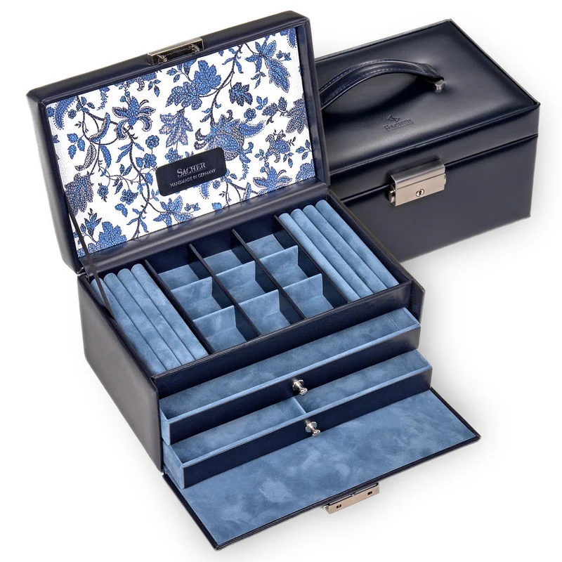 Schmuckkasten Elly florage / navy (Leder)