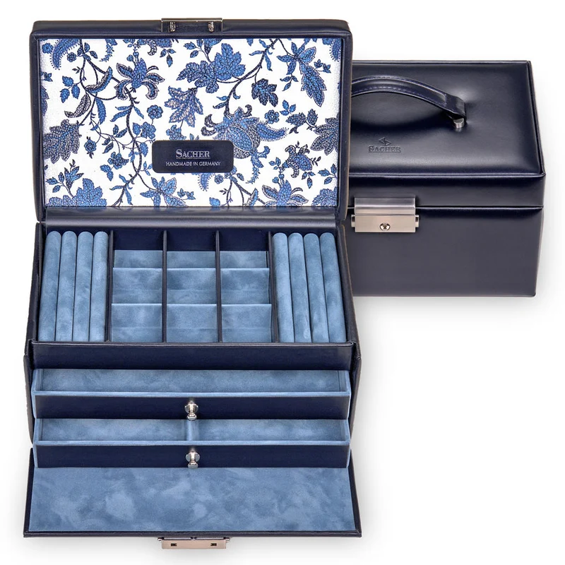 Schmuckkasten Elly florage / navy (Leder)
