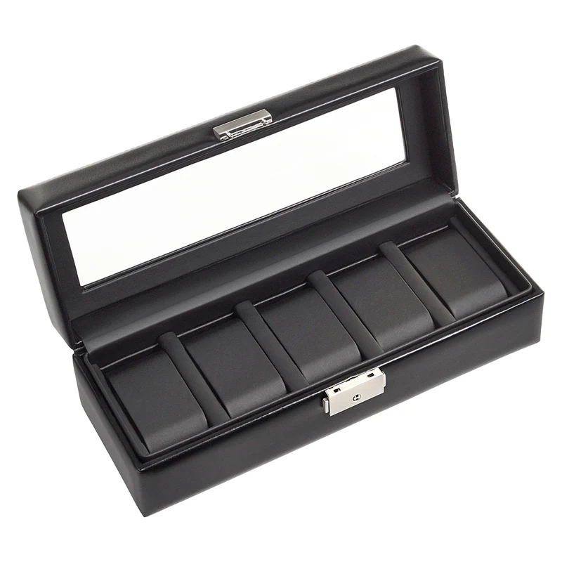 Uhrenetui für 5 Uhren black exclusive / schwarz (Leder)