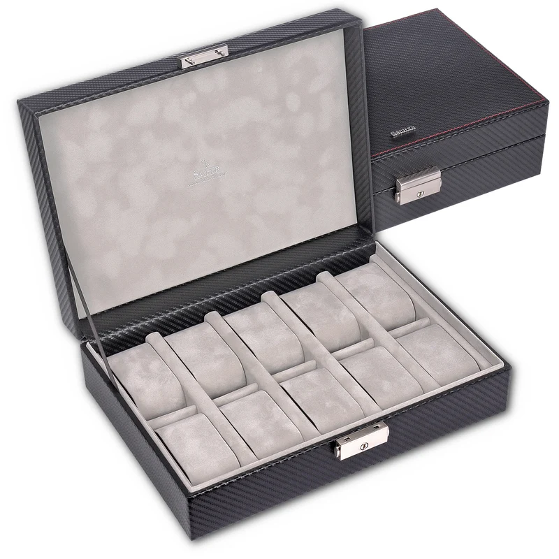 Uhrenetui für 10 Uhren carvon / schwarz (Leder)