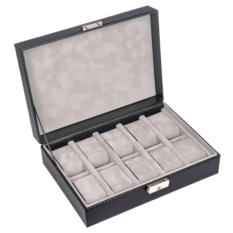 Uhrenetui für 10 Uhren carvon / schwarz (Leder)