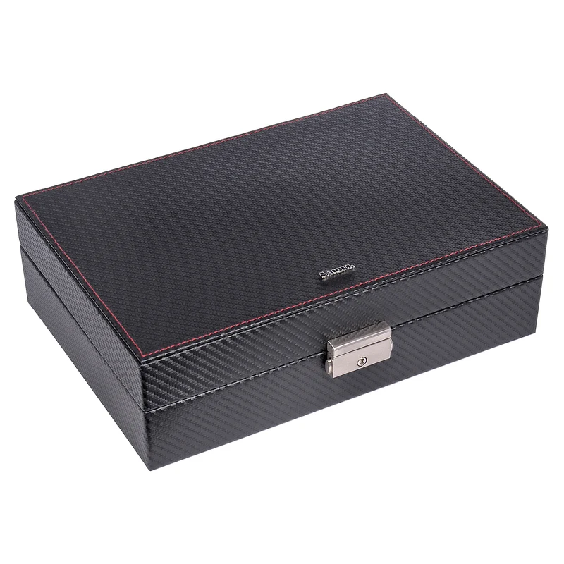 Uhrenetui für 10 Uhren carvon / schwarz (Leder)