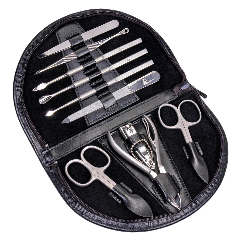 10-teilig Maniküretui Manikürenset / schwarz (Leder)