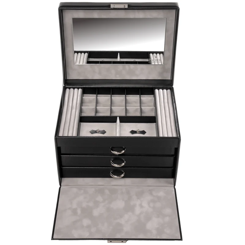 Schmuckkoffer Victoria vario / schwarz (Leder)