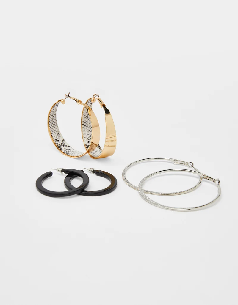Set of 3 pairs of hoop earrings